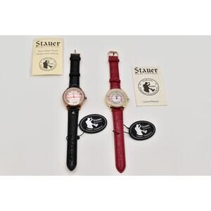 Women's Stauer Watch Lot of 2 Authentic NWT Red Black Gold Genuine Leather Bin2